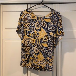Navy and gold flutter sleeved top